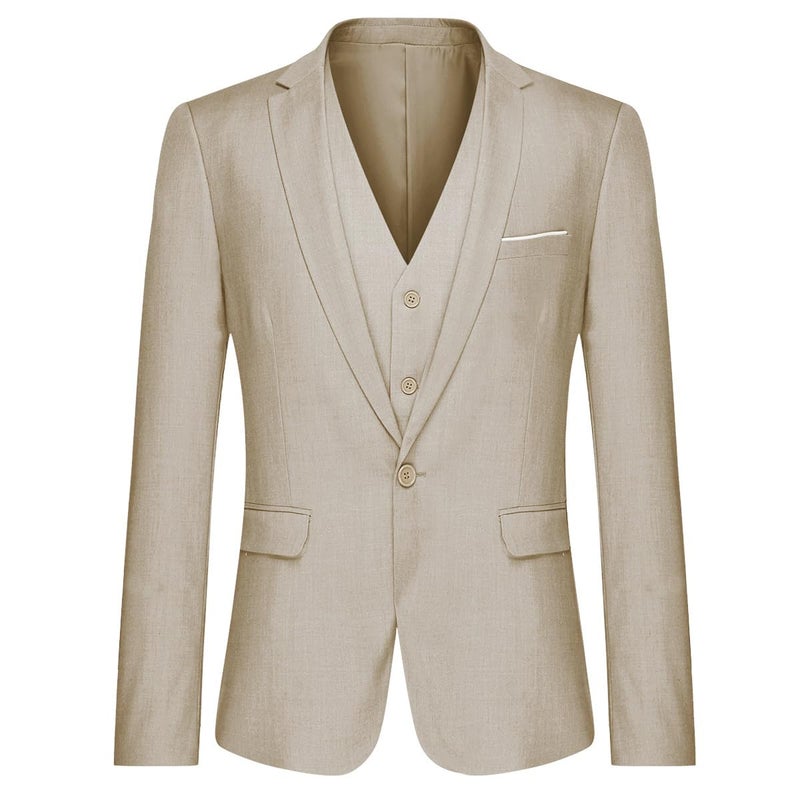 YFFUSHI Men's 3 Piece Suit Set One Button Solid Blazer Jacket Vest Pants for Business, Wedding and Prom - Image 3